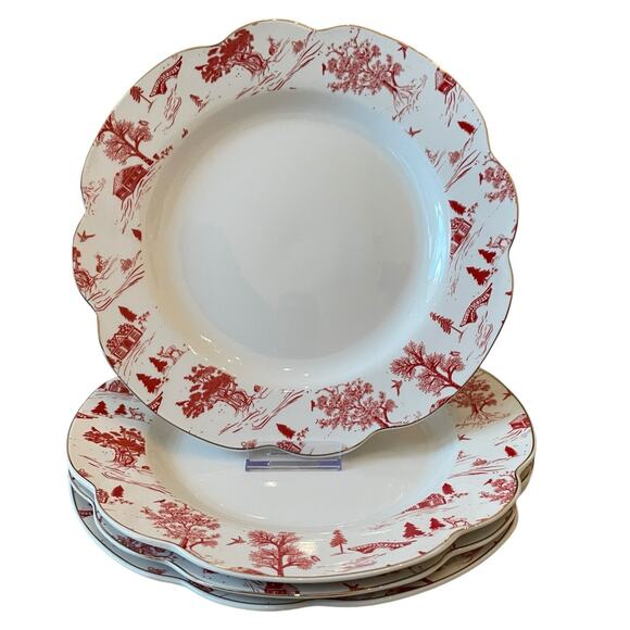 4pc Grace Teaware Christmas Dinner Plates Holiday Red Winter Village Toile 11in - Picture 16 of 16